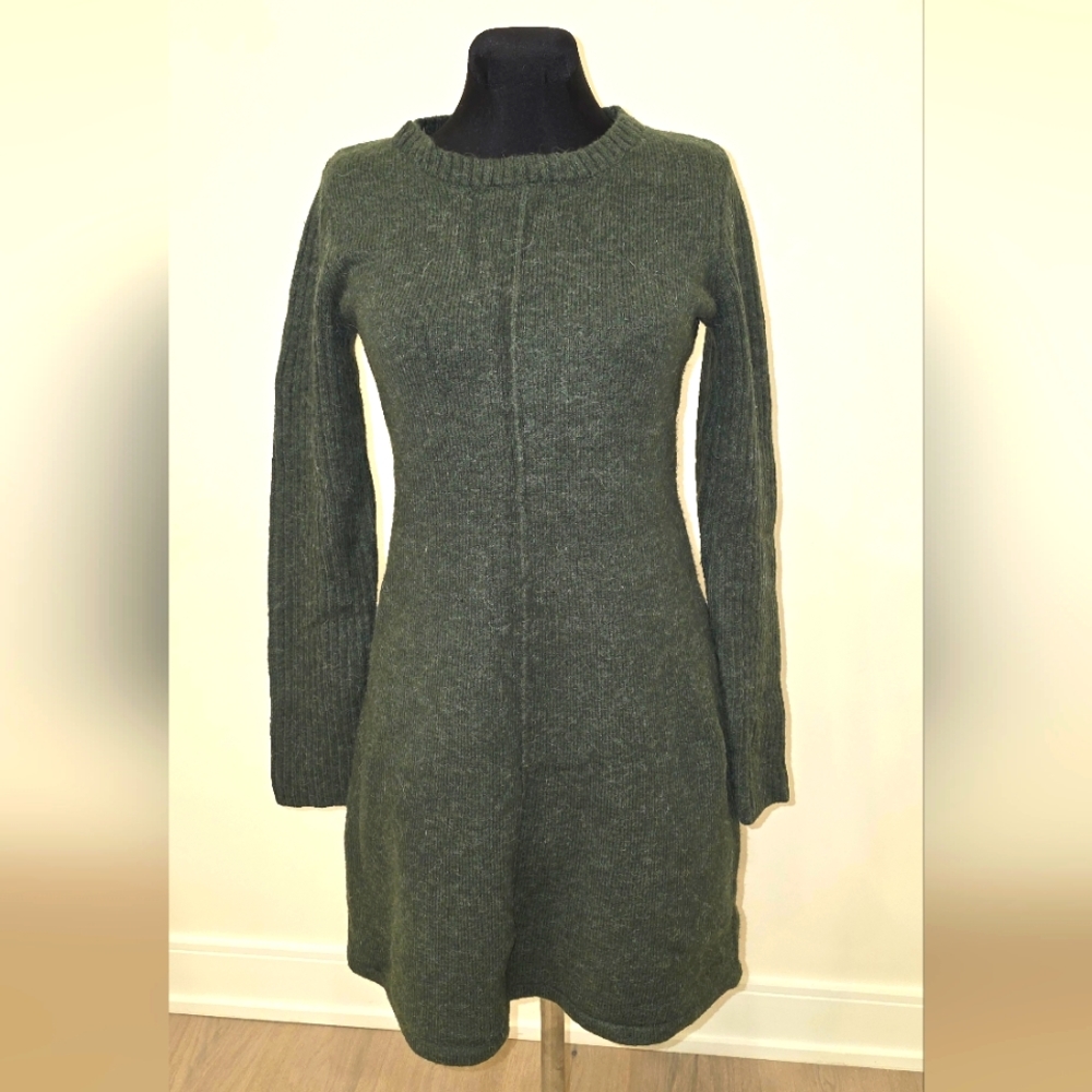 Wearing Your Heart On Your Sleeve Forest Green Knit Sweater Mini Dress US S